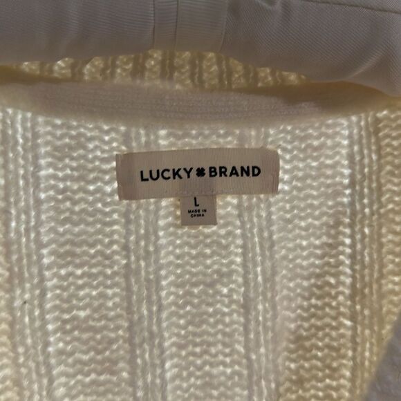 Lucky Brand L-XL White Black Stripe Cable Knit Button Front Wool Blend Cardigan - Picture 13 of 16